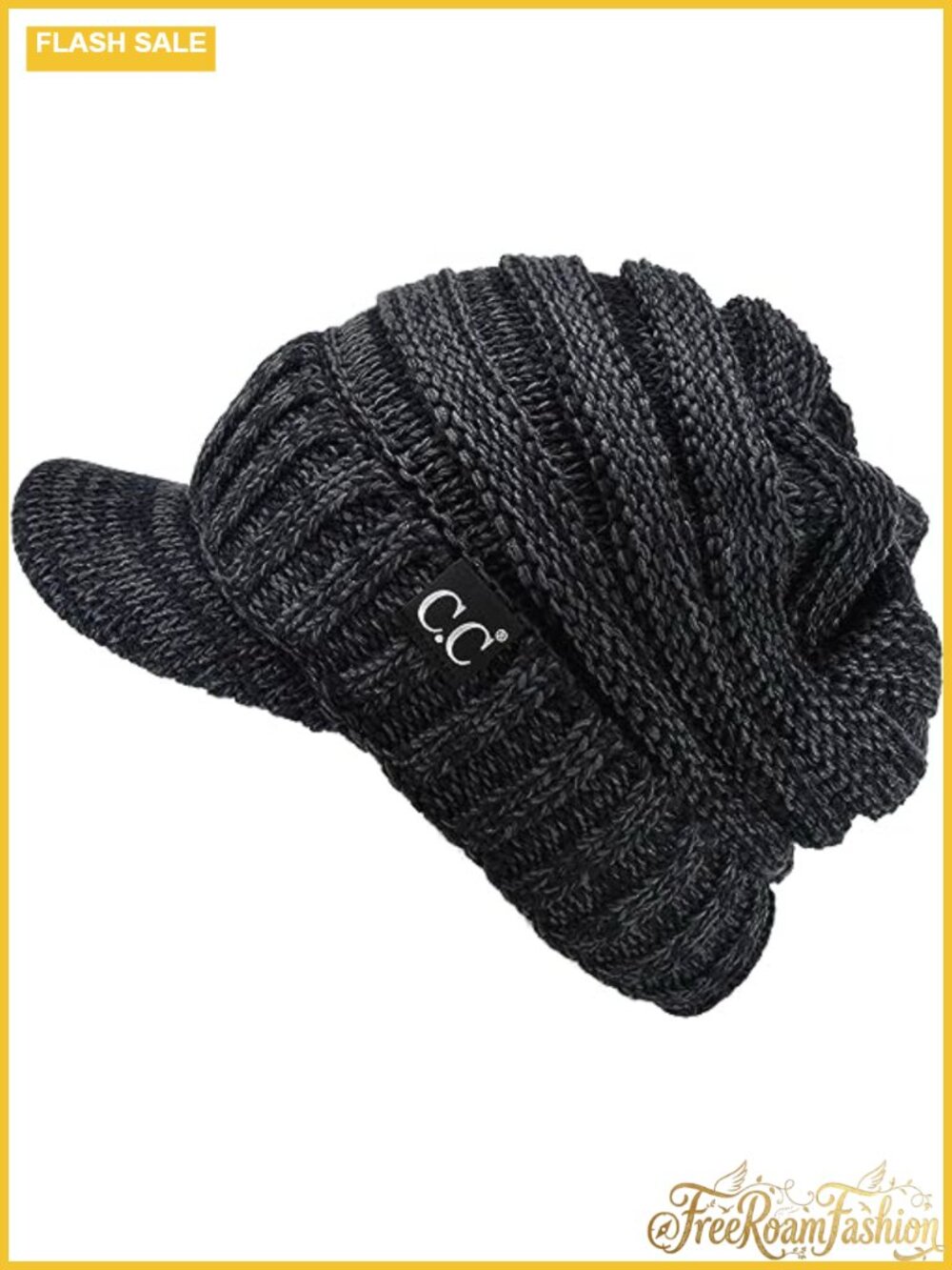 Oversized Chunky Ribbed Cable Knit Slouchy Beanie with Visor Brim